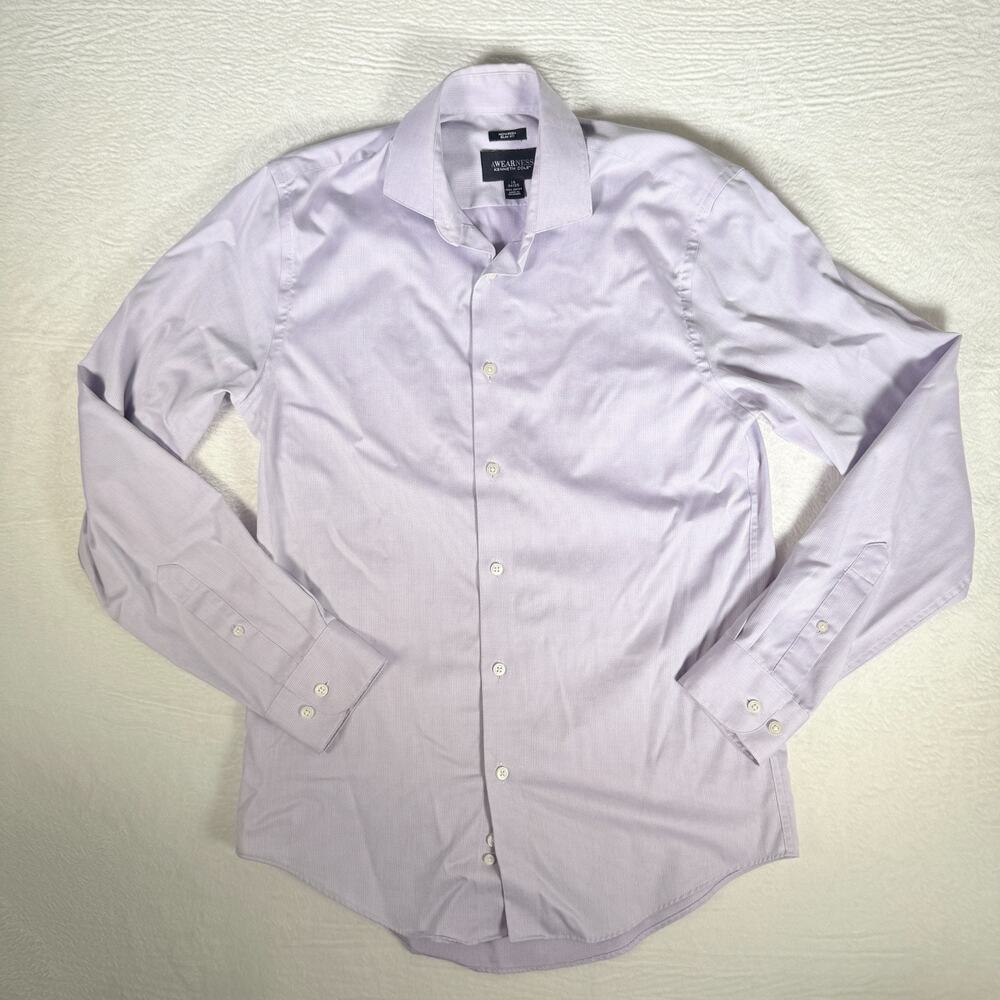 Kenneth Cole Awearness Button Up Shirt Men 15-15.5 34/35 M Non Iron Slim Purple